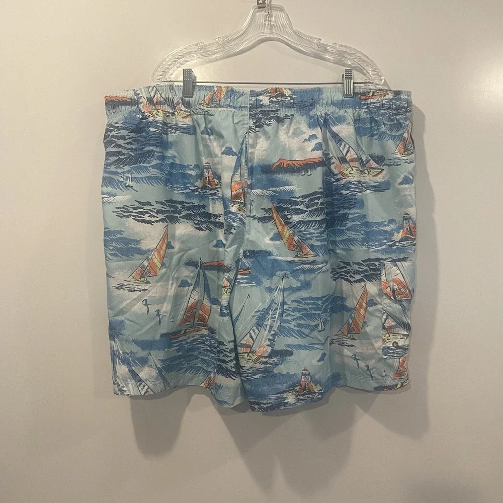 Croft & Barrow Mens 3XB Swim Trunks Sailboat Nautical Blue Cargo Shorts NWT 0415